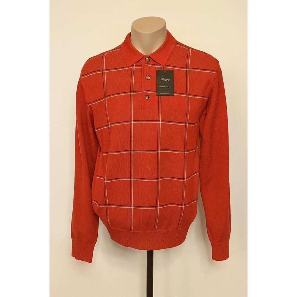 Greg Norman‎ Collection Men's Sweater Size L Red Plaid WeatherKnit Golf Pullover